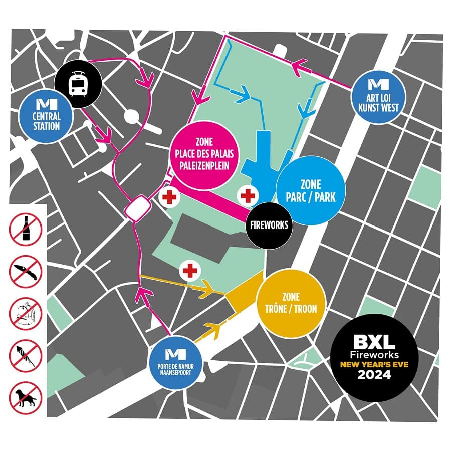 Map - New Year's Eve 2024 in Brussels