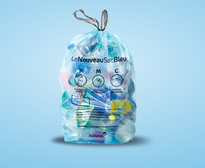 Beverage capsules in blue waste bags